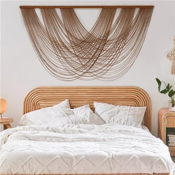 Large Macrame Wall Hanging Brown Die-Dyed 59.00" W x 31.00" L Boho Wall Decor - Picture 3 of 8